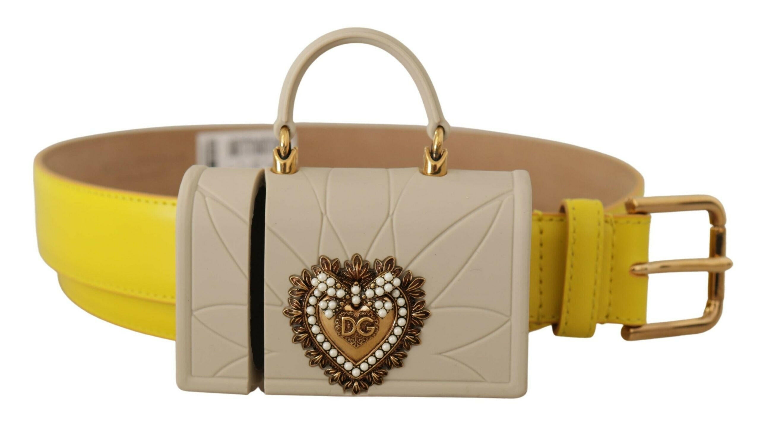 Dolce & Gabbana Yellow Leather Devotion Heart Micro Bag Headphones Belt -   -  Dolce & Gabbana.