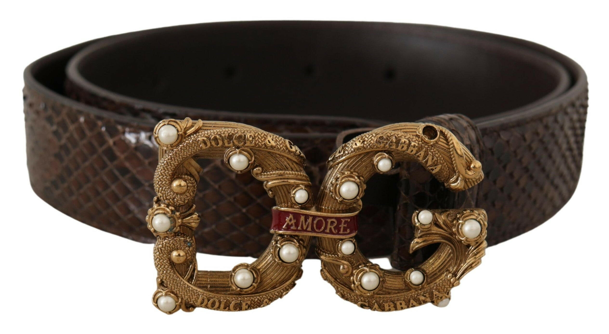 Dolce & Gabbana Brown Amore Animal Print Exotic Leather Logo Buckle Belt -   -  Dolce & Gabbana.