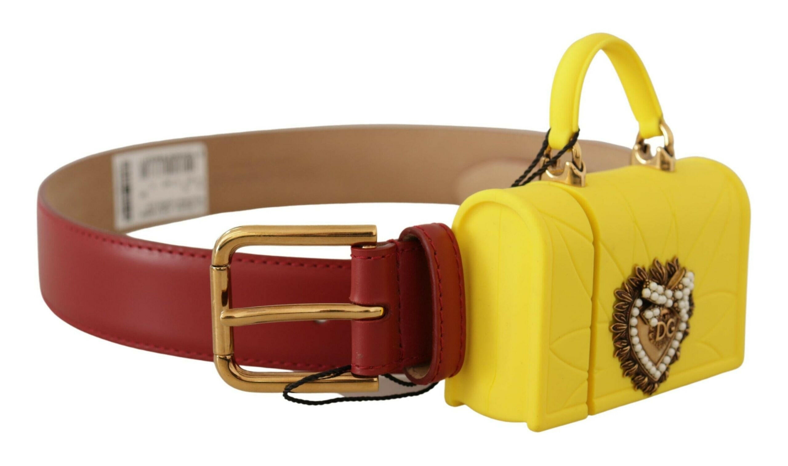 Dolce & Gabbana Red Leather Yellow DEVOTION Heart Bag Buckle Belt -   -  Dolce & Gabbana.