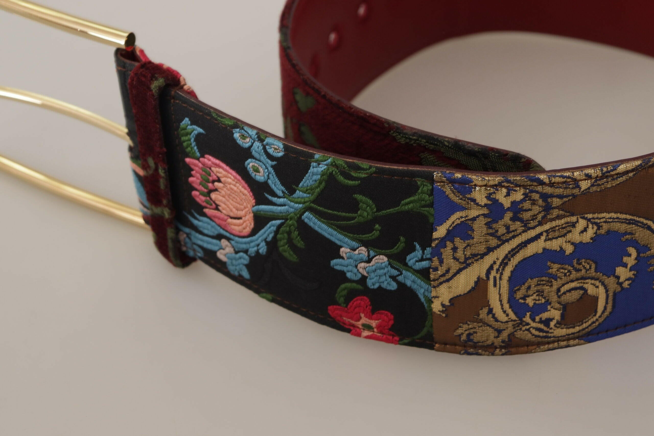 Dolce & Gabbana Red Embroidered Leather Gold Logo Metal Buckle Belt -   -  Dolce & Gabbana. Dolce & Gabbana Red Embroidered Leather Gold Logo Metal Buckle Belt -   -  Dolce & Gabbana.