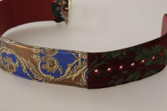 Dolce & Gabbana Red Embroidered Leather Gold Logo Metal Buckle Belt -   -  Dolce & Gabbana.