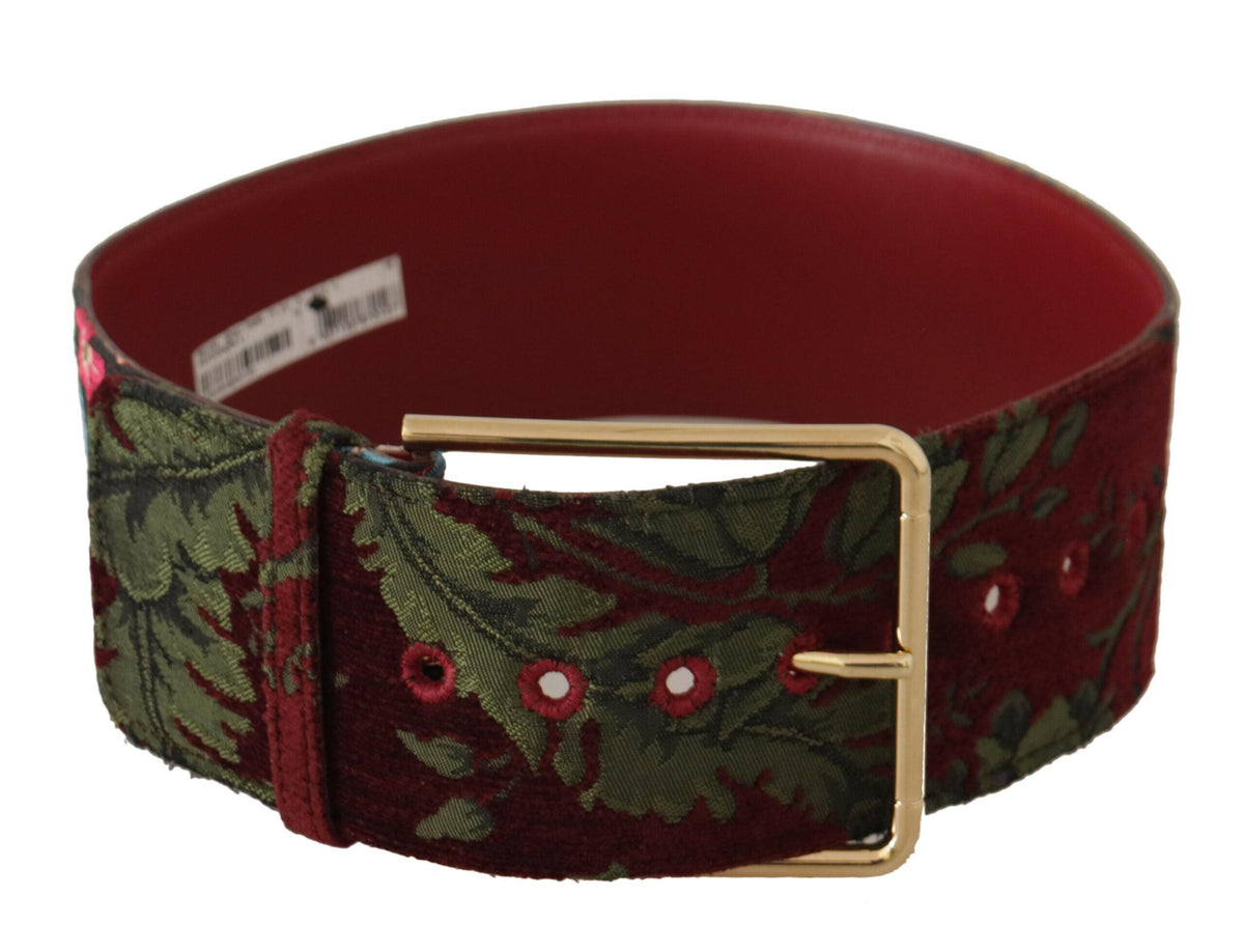 Dolce & Gabbana Red Embroidered Leather Gold Logo Metal Buckle Belt -   -  Dolce & Gabbana.