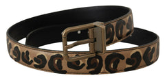 Dolce & Gabbana Brown Leather Leopard Print Bronze Metal Buckle Belt -   -  Dolce & Gabbana.
