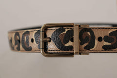 Dolce & Gabbana Brown Leather Leopard Print Bronze Metal Buckle Belt -   -  Dolce & Gabbana.