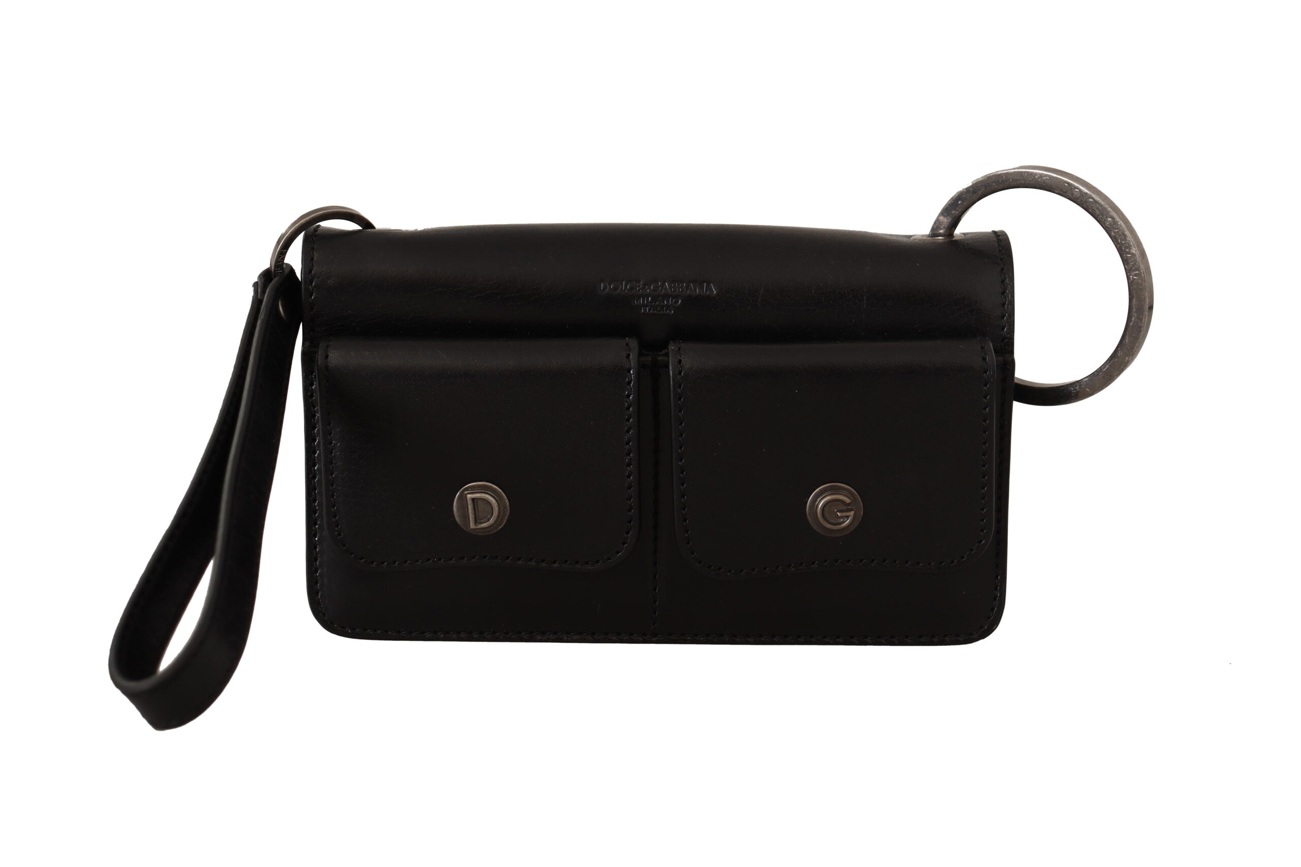 Dolce & Gabbana Black Leather Wristlet Mini Bag Card Bill Wallet -  Leather Wallet for Men -  Dolce & Gabbana.