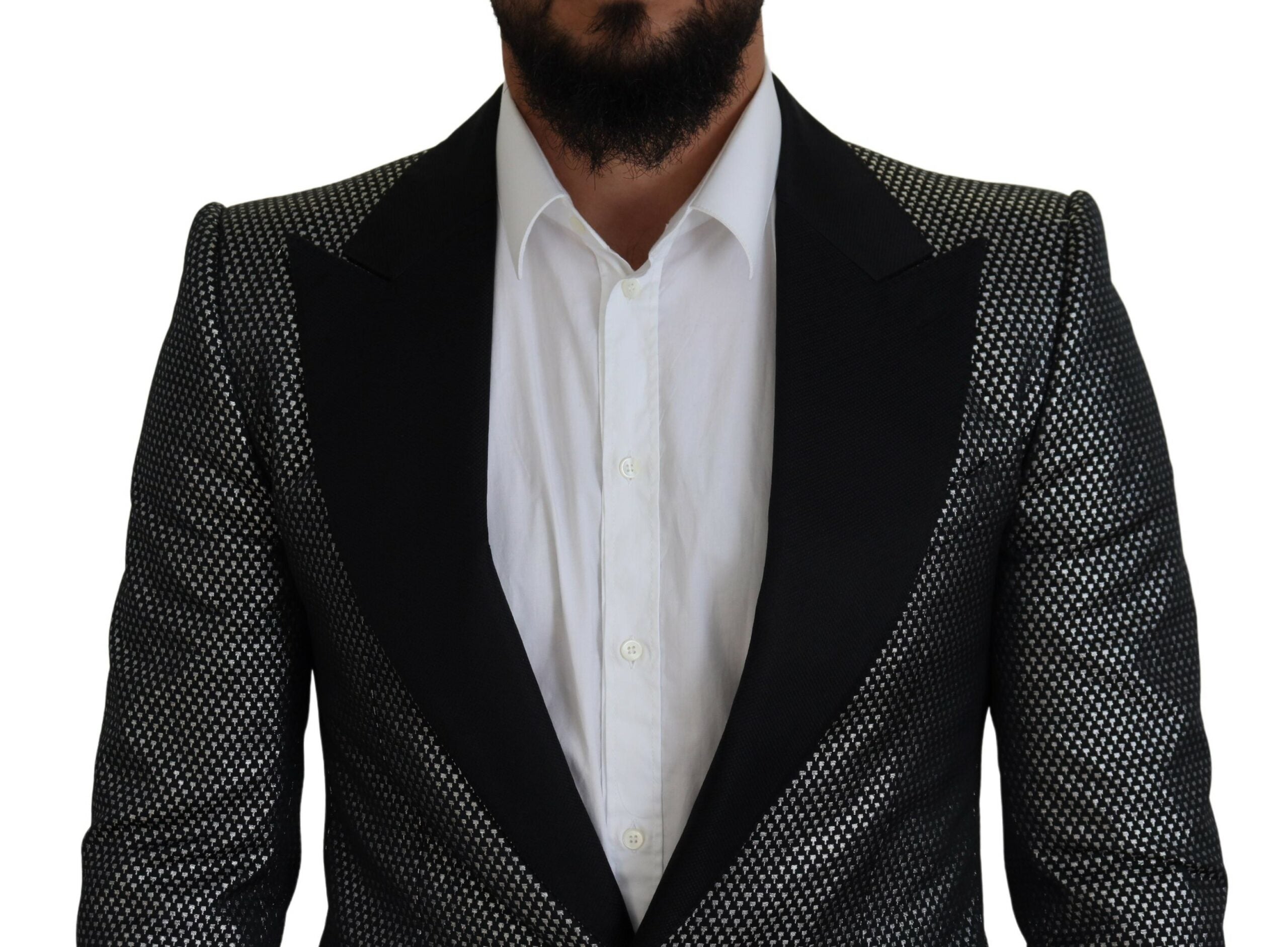 Dolce & Gabbana Black Silver Jacquard Slim Fit Jacket Blazer -   -  Dolce & Gabbana. Dolce & Gabbana Black Silver Jacquard Slim Fit Jacket Blazer -   -  Dolce & Gabbana.