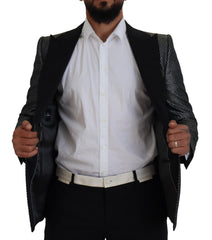 Dolce & Gabbana Black Silver Jacquard Slim Fit Jacket Blazer -   -  Dolce & Gabbana.