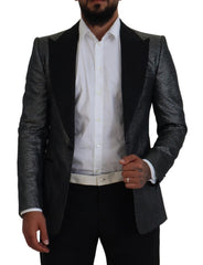 Dolce & Gabbana Black Silver Jacquard Slim Fit Jacket Blazer -   -  Dolce & Gabbana.
