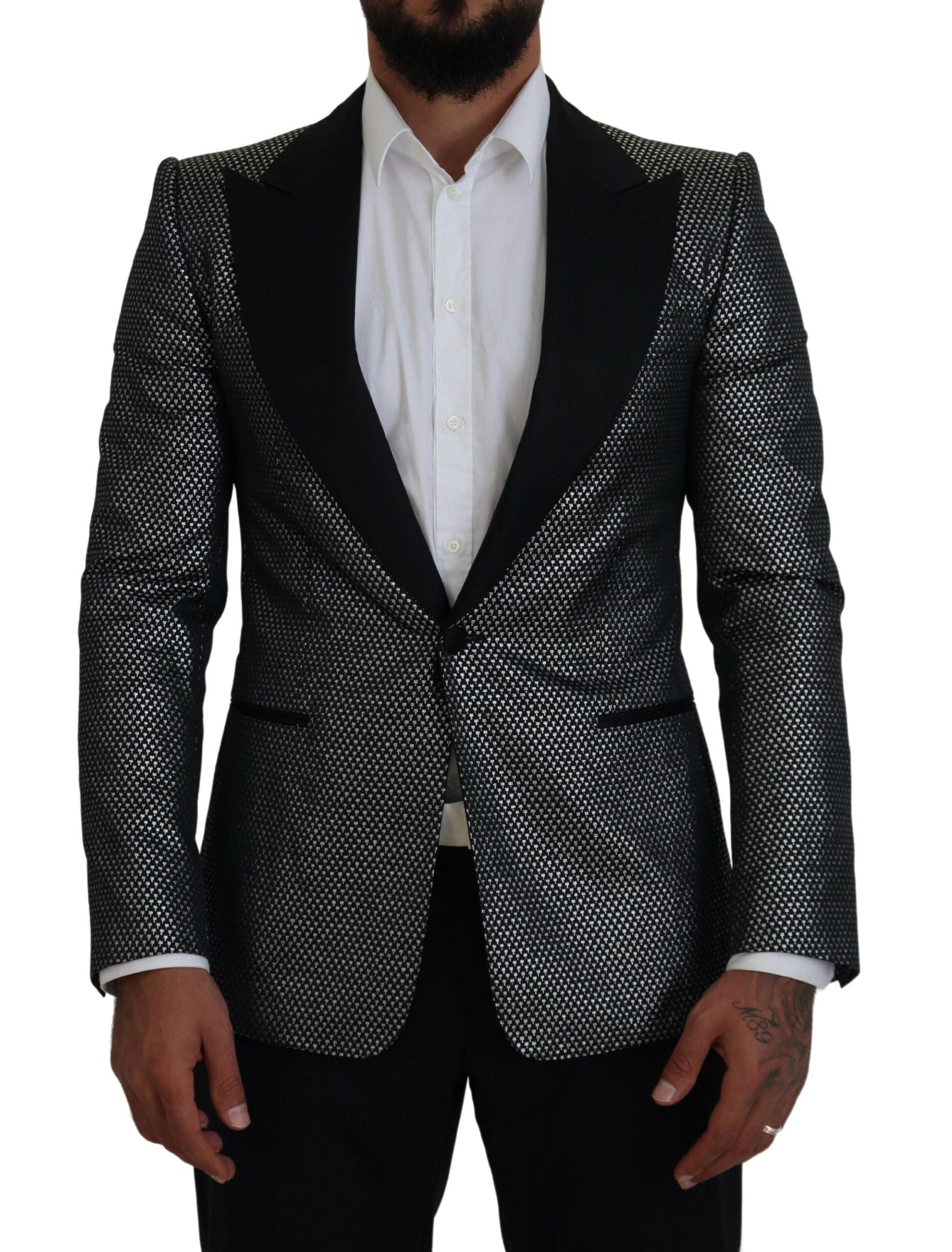 Dolce & Gabbana Black Silver Jacquard Slim Fit Jacket Blazer -   -  Dolce & Gabbana.