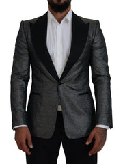 Dolce & Gabbana Black Silver Jacquard Slim Fit Jacket Blazer -   -  Dolce & Gabbana.