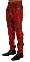Dolce & Gabbana Red Silk Bird Print Dress Pants -   -  Dolce & Gabbana.