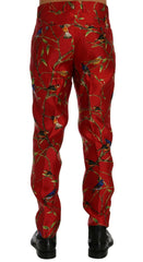 Dolce & Gabbana Red Silk Bird Print Dress Pants -   -  Dolce & Gabbana.