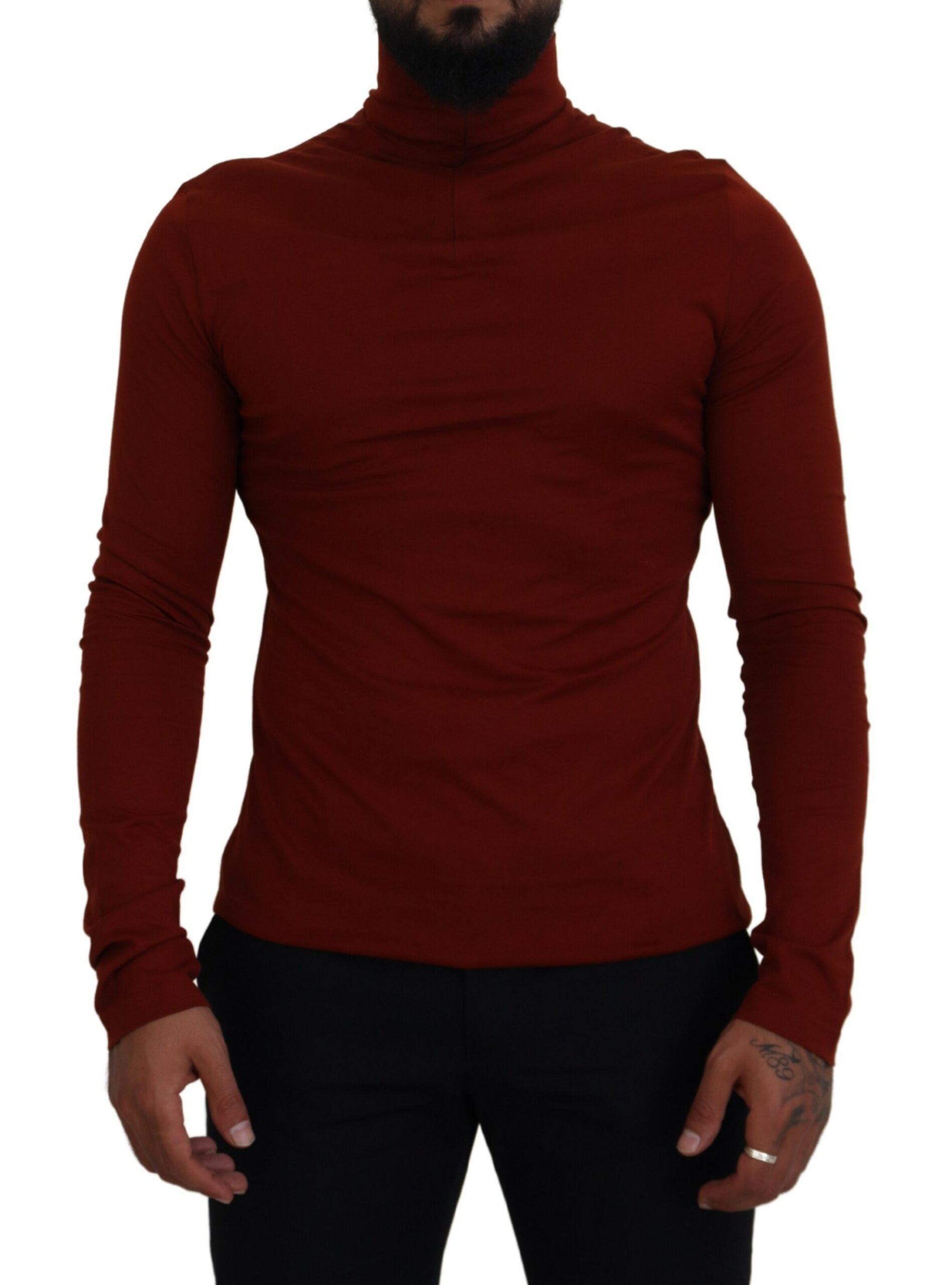 Dolce & Gabbana Maroon Cotton Turtle Neck Zip Sweater -   -  Dolce & Gabbana.