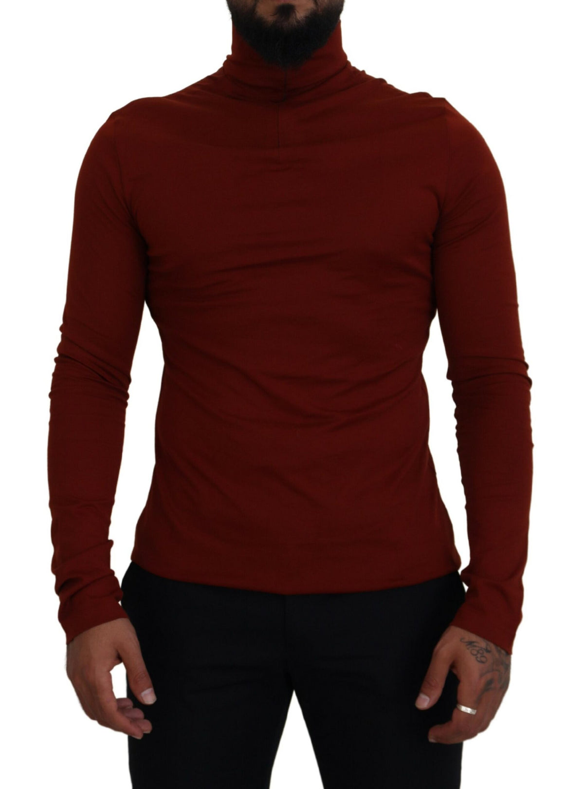 Dolce & Gabbana Maroon Cotton Turtle Neck Zip Sweater -   -  Dolce & Gabbana.