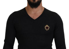 Dolce & Gabbana Gray Cashmere V-neck Gold Heart Sweater -   -  Dolce & Gabbana.