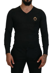 Dolce & Gabbana Gray Cashmere V-neck Gold Heart Sweater -   -  Dolce & Gabbana.