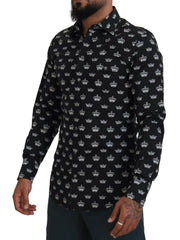 Dolce & Gabbana Black Crown Print GOLD Slim Shirt -   -  Dolce & Gabbana.