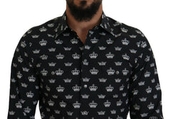 Dolce & Gabbana Black Crown Print GOLD Slim Shirt -   -  Dolce & Gabbana.