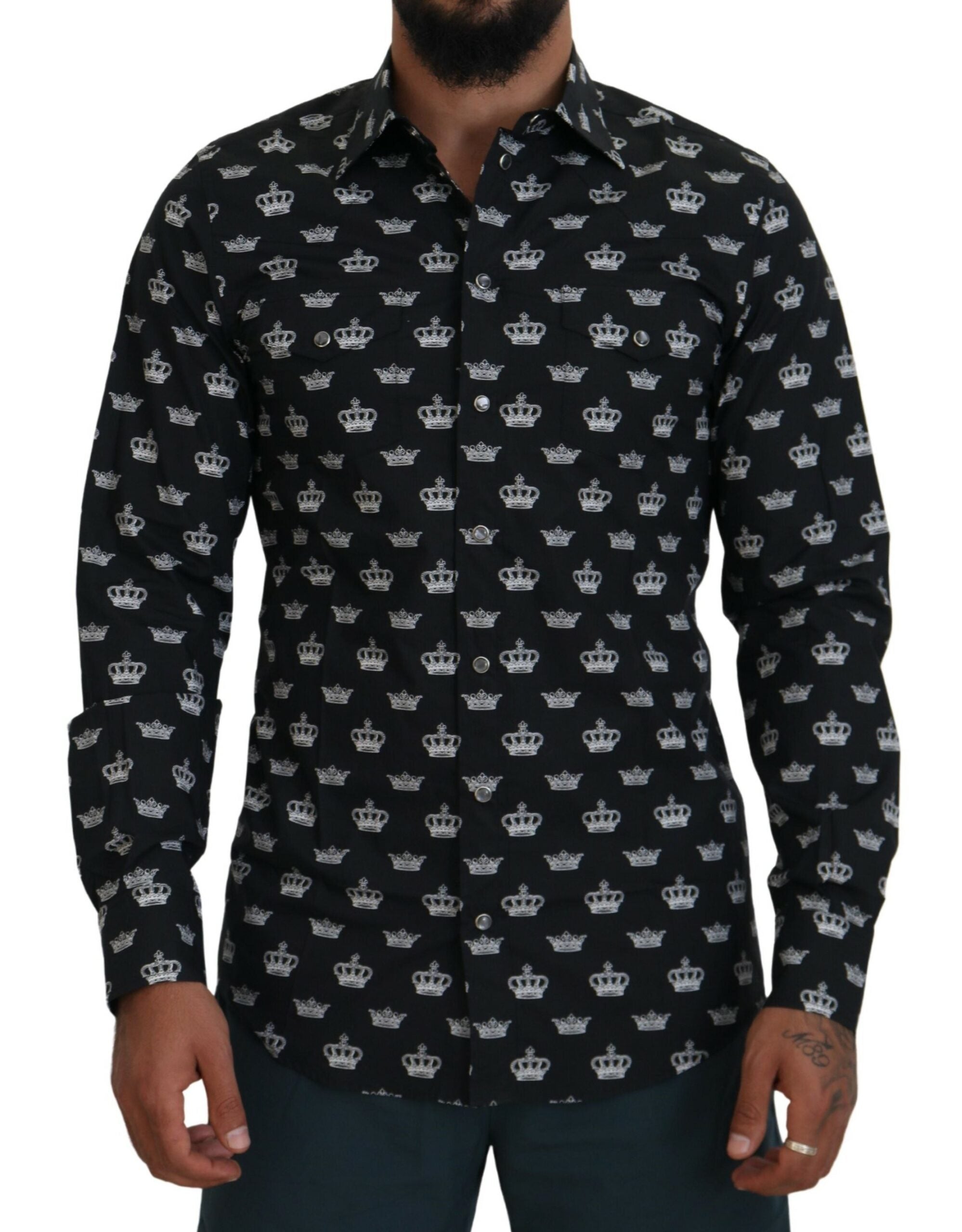 Dolce & Gabbana Black Crown Print GOLD Slim Shirt -   -  Dolce & Gabbana.