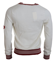 Dolce & Gabbana White Red Knitted V-neck Pullover Sweater -   -  Dolce & Gabbana.