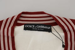 Dolce & Gabbana White Red Knitted V-neck Pullover Sweater -   -  Dolce & Gabbana.