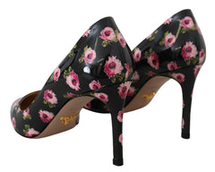 Prada Black Leather Floral Heels Stilettos Pumps -   -  Prada.
