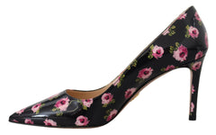 Prada Black Leather Floral Heels Stilettos Pumps -   -  Prada.