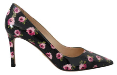 Prada Black Leather Floral Heels Stilettos Pumps -   -  Prada.