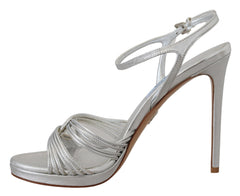 Prada Silver Leather Sandals Ankle Strap Heels Stiletto -   -  Prada.