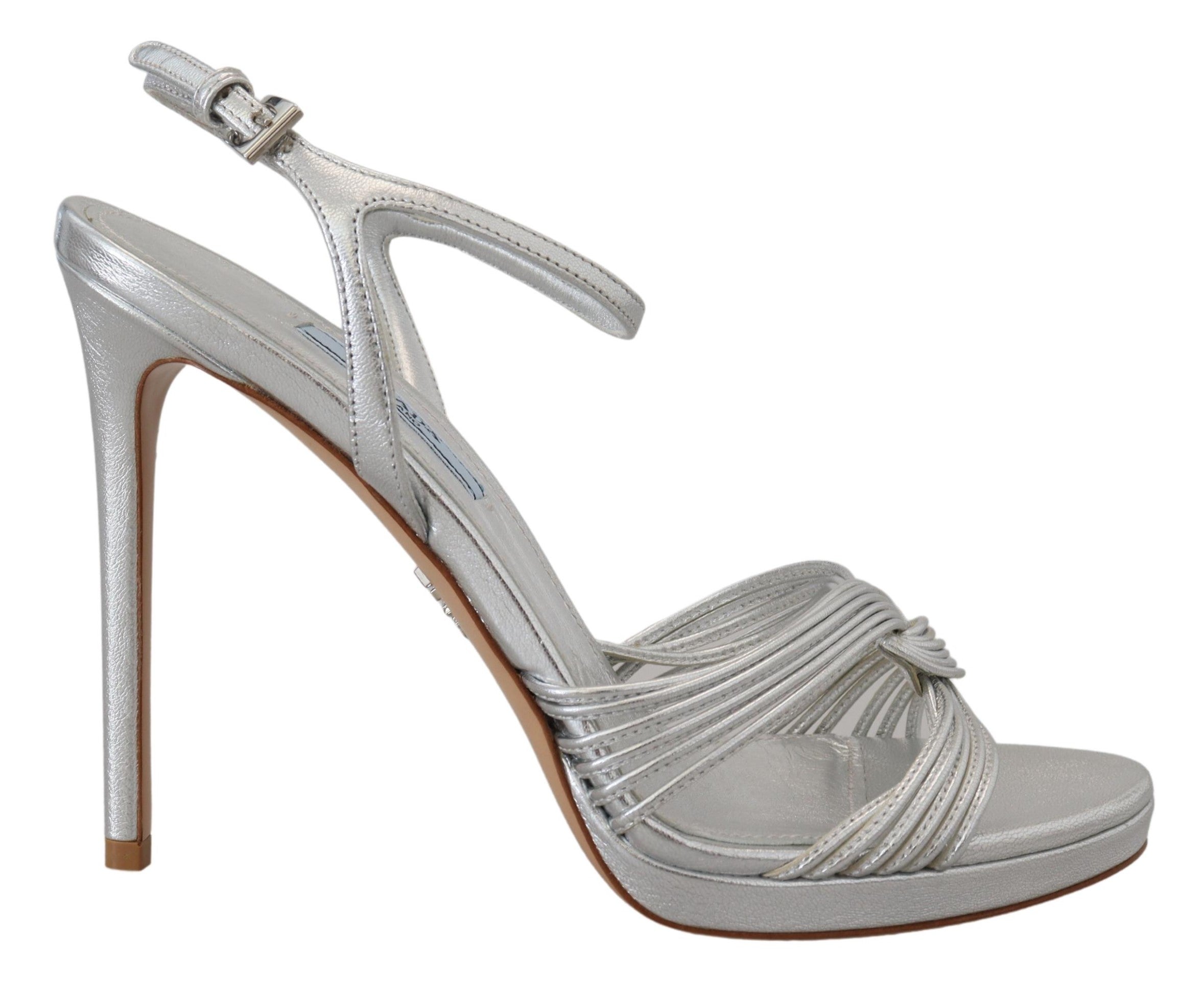 Prada Silver Leather Sandals Ankle Strap Heels Stiletto -   -  Prada.