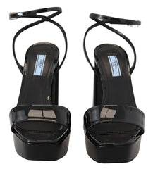 Prada Black Patent Sandals Ankle Strap Heels Leather -   -  Prada.
