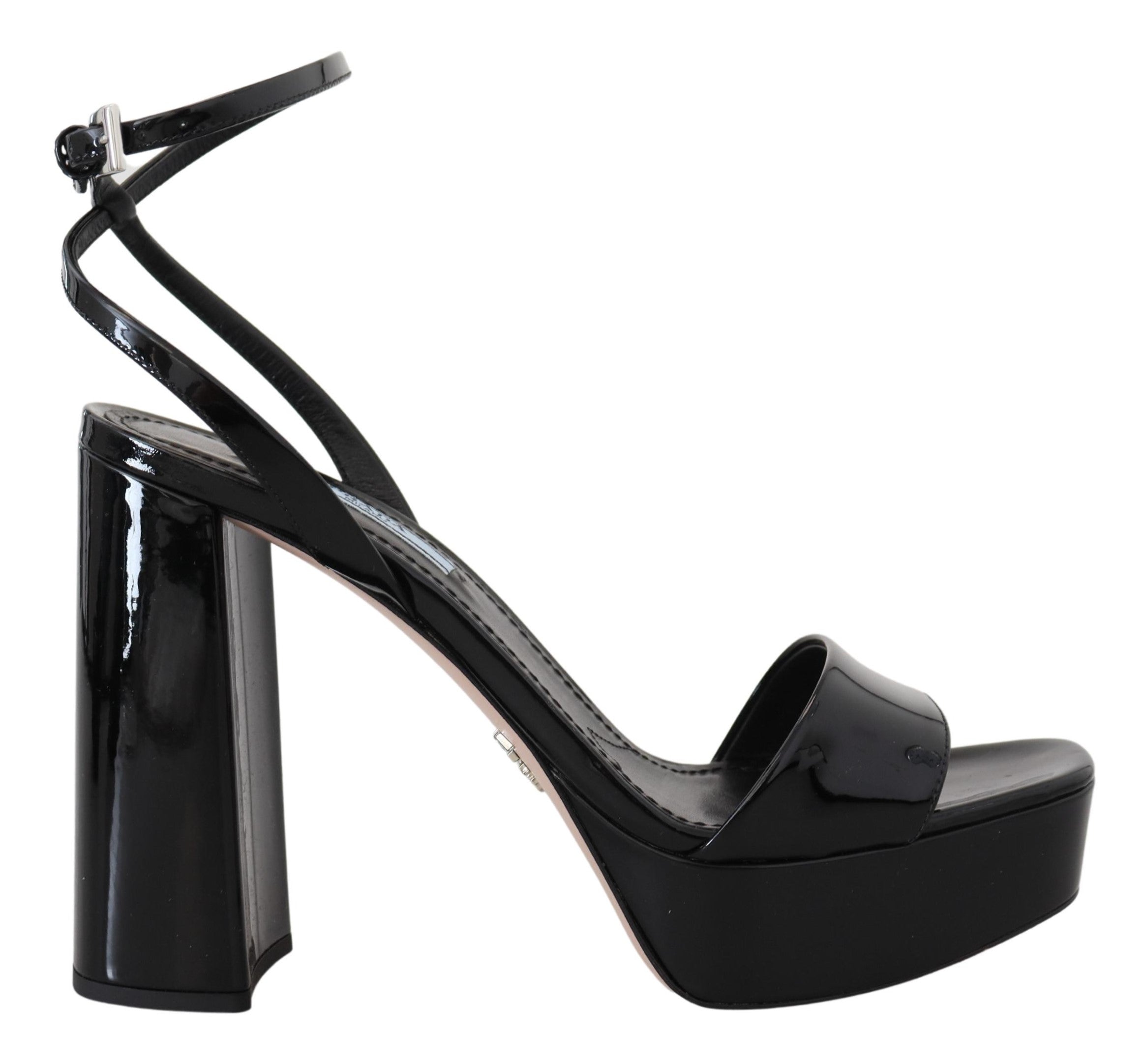 Prada Black Patent Sandals Ankle Strap Heels Leather -   -  Prada.
