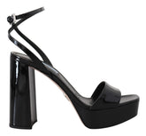 Prada Black Patent Sandals Ankle Strap Heels Leather -   -  Prada.