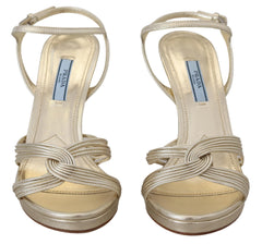 Prada Gold Leather Sandals Ankle Strap Heels Stiletto Sandal -   -  Prada.