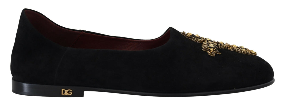 Dolce & Gabbana Black Suede Gold Cross Slip On Loafers Shoes -   -  Dolce & Gabbana.