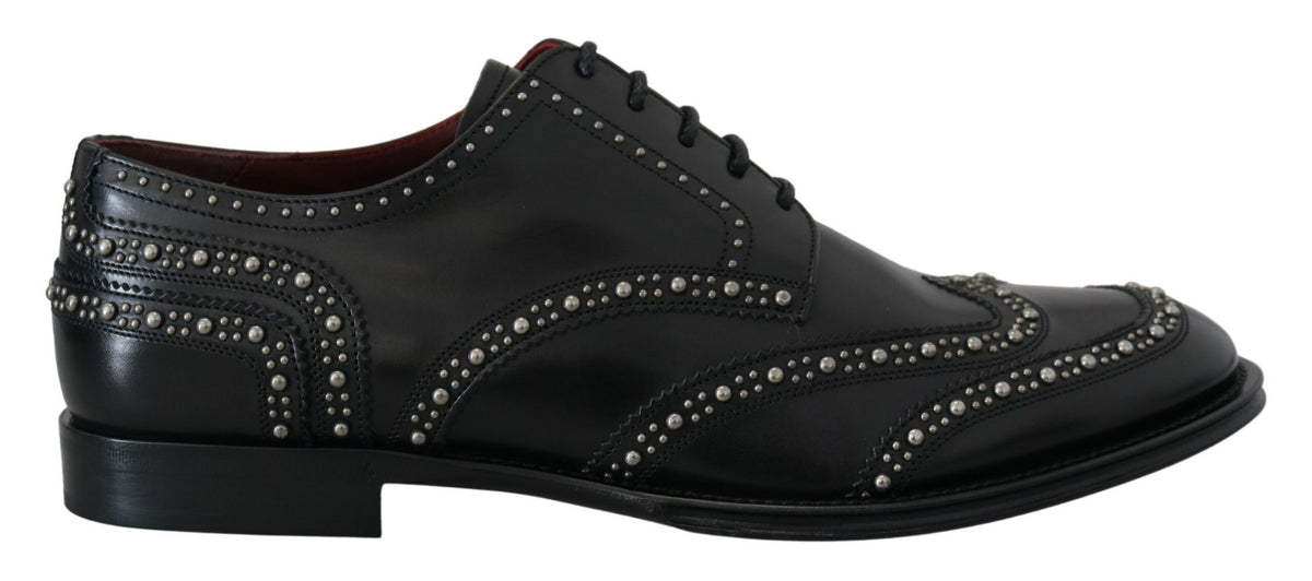 Dolce & Gabbana Black Leather Derby Dress Studded Shoes -   -  Dolce & Gabbana.