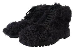 Dolce & Gabbana Black Leather Combat Shearling Boots Shoes -   -  Dolce & Gabbana.