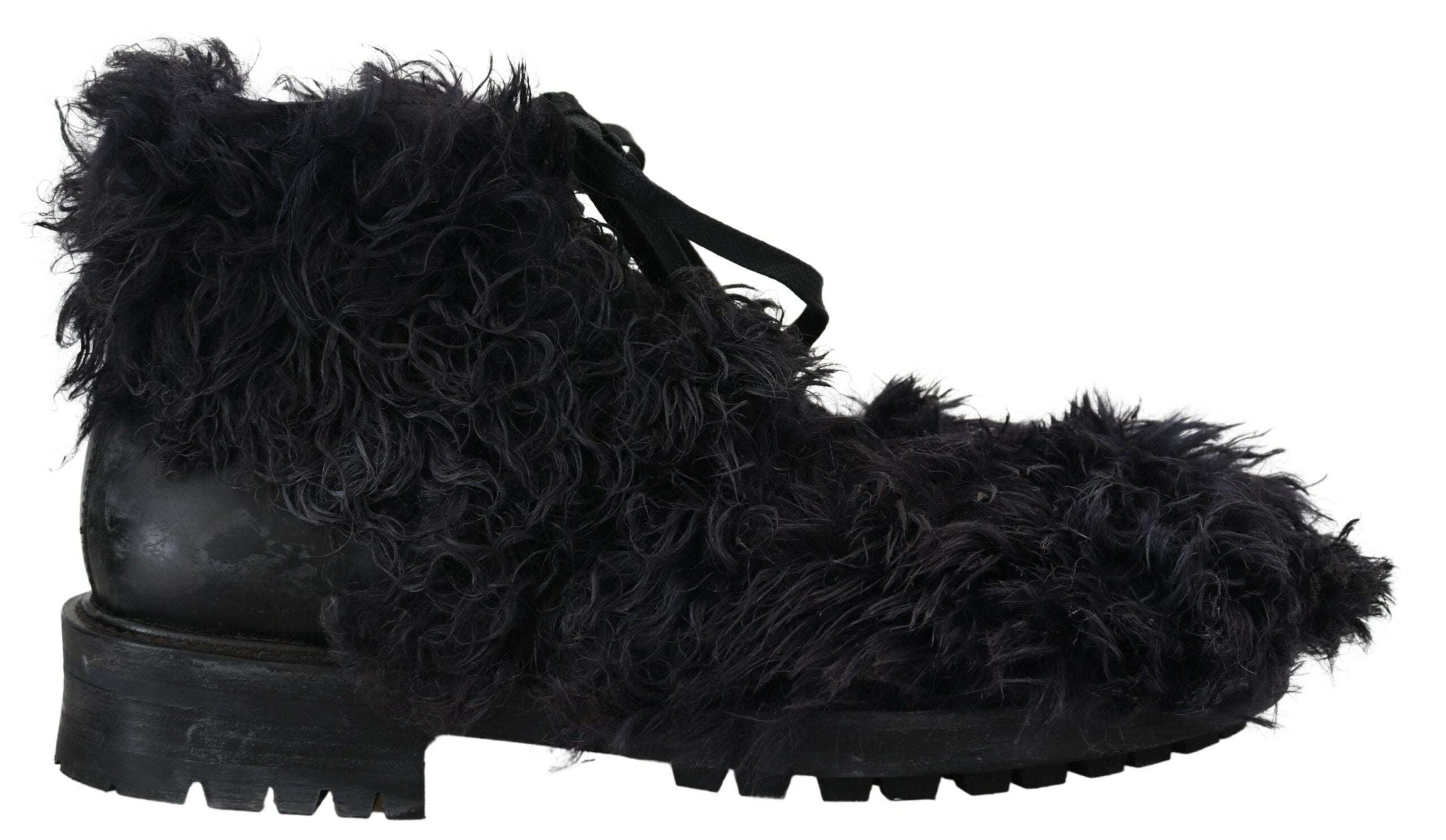 Dolce & Gabbana Black Leather Combat Shearling Boots Shoes -   -  Dolce & Gabbana.