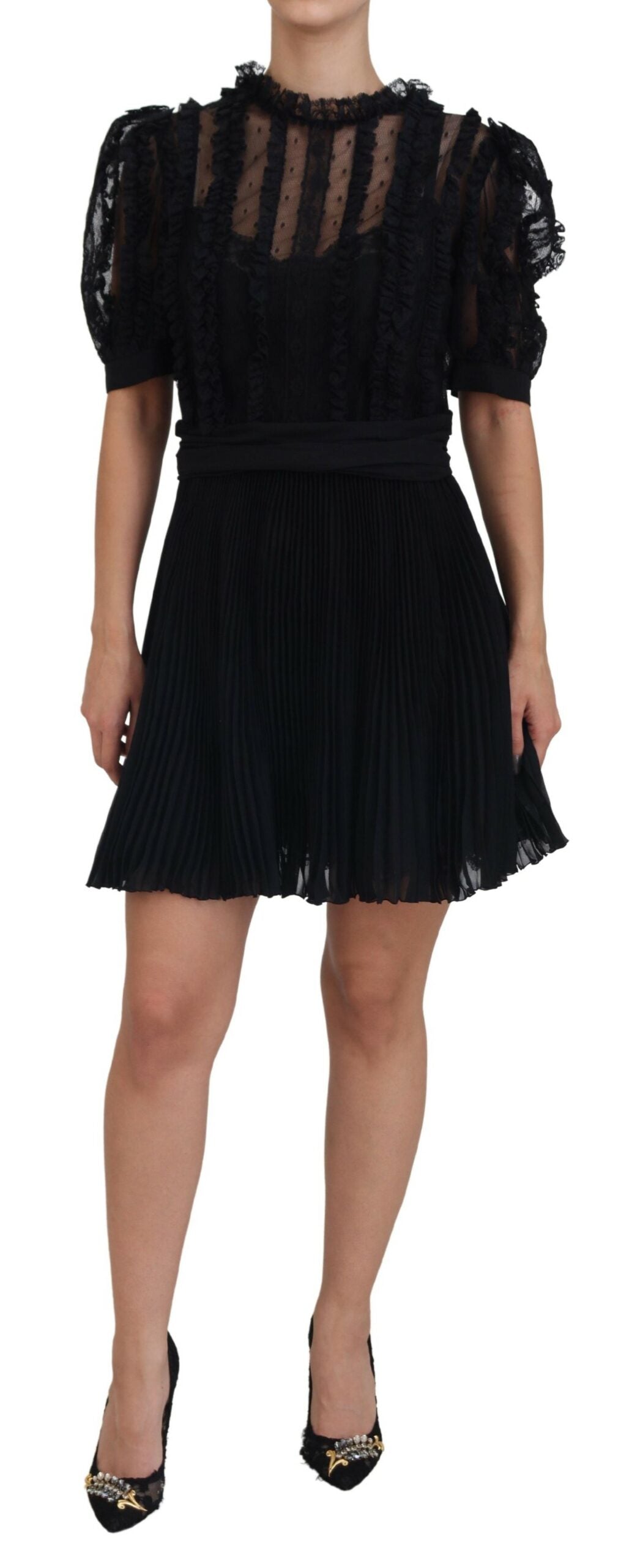 Dolce & Gabbana Black Lace Trim A-line Mini Nylon Dress -   -  Dolce & Gabbana.