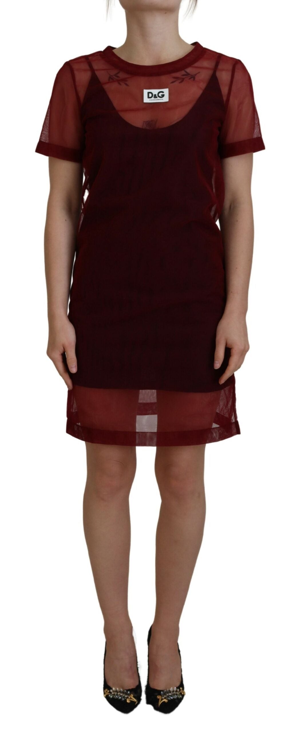 Dolce & Gabbana Maroon Nylon Two Layer Shift Mini Dress -   -  Dolce & Gabbana.