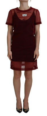 Dolce & Gabbana Maroon Nylon Two Layer Shift Mini Dress -   -  Dolce & Gabbana.
