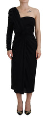 Dolce & Gabbana Black Wrap Sheath One Shoulder Wool Dress -   -  Dolce & Gabbana.