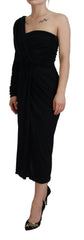 Dolce & Gabbana Black Wrap Sheath One Shoulder Wool Dress -   -  Dolce & Gabbana.