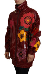 Dolce & Gabbana Maroon Floral Full Zip Polyester Women Jacket -   -  Dolce & Gabbana.
