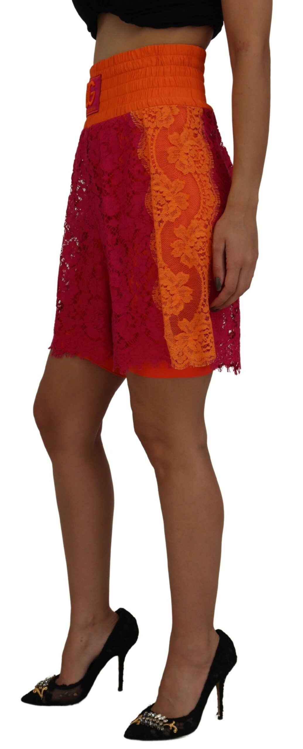 Dolce & Gabbana Pink Orange Lace Cotton High Waist Shorts -   -  Dolce & Gabbana. Dolce & Gabbana Pink Orange Lace Cotton High Waist Shorts -   -  Dolce & Gabbana.