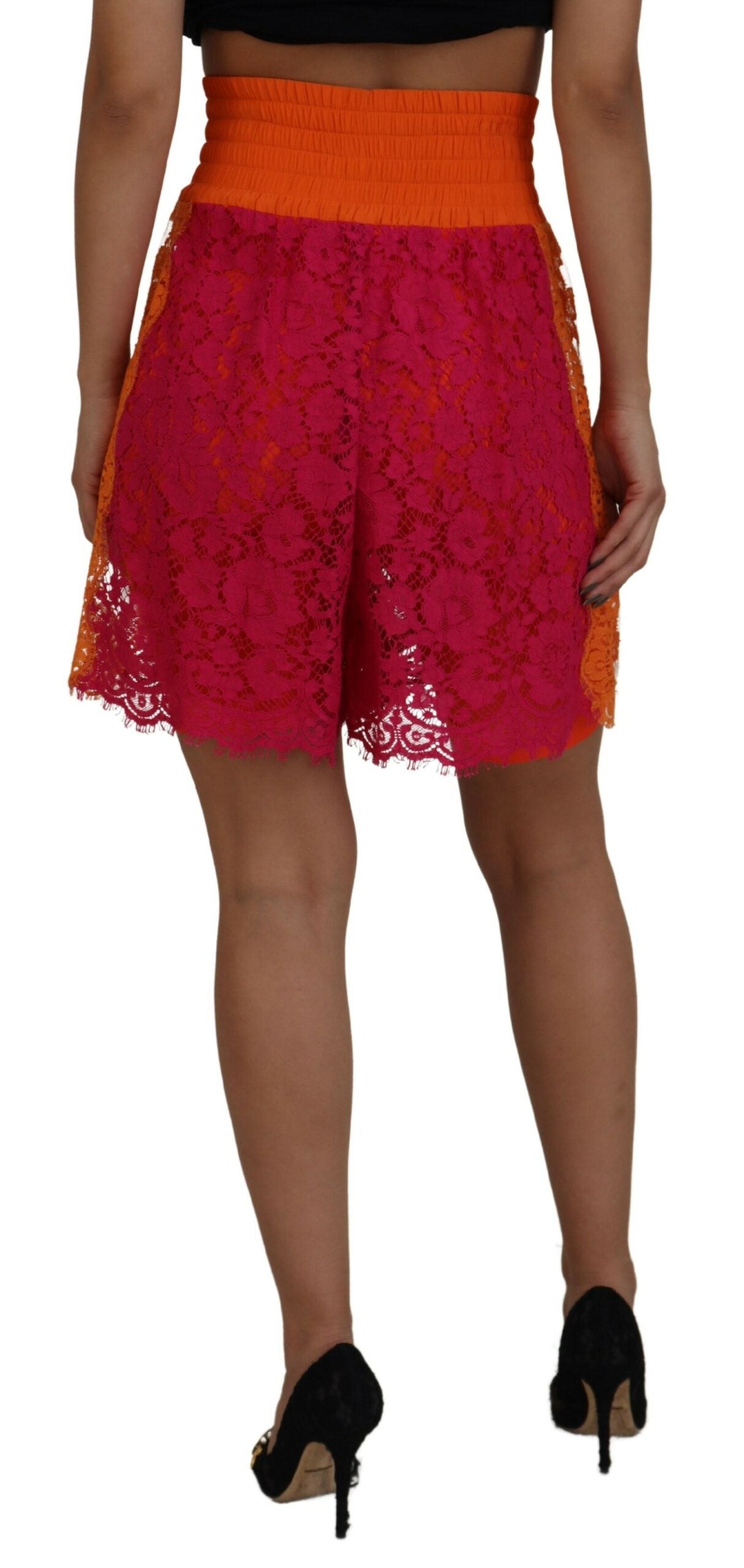 Dolce & Gabbana Pink Orange Lace Cotton High Waist Shorts -   -  Dolce & Gabbana. Dolce & Gabbana Pink Orange Lace Cotton High Waist Shorts -   -  Dolce & Gabbana.