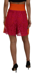Dolce & Gabbana Pink Orange Lace Cotton High Waist Shorts -   -  Dolce & Gabbana.