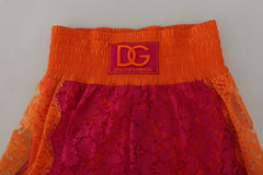 Dolce & Gabbana Pink Orange Lace Cotton High Waist Shorts -   -  Dolce & Gabbana.