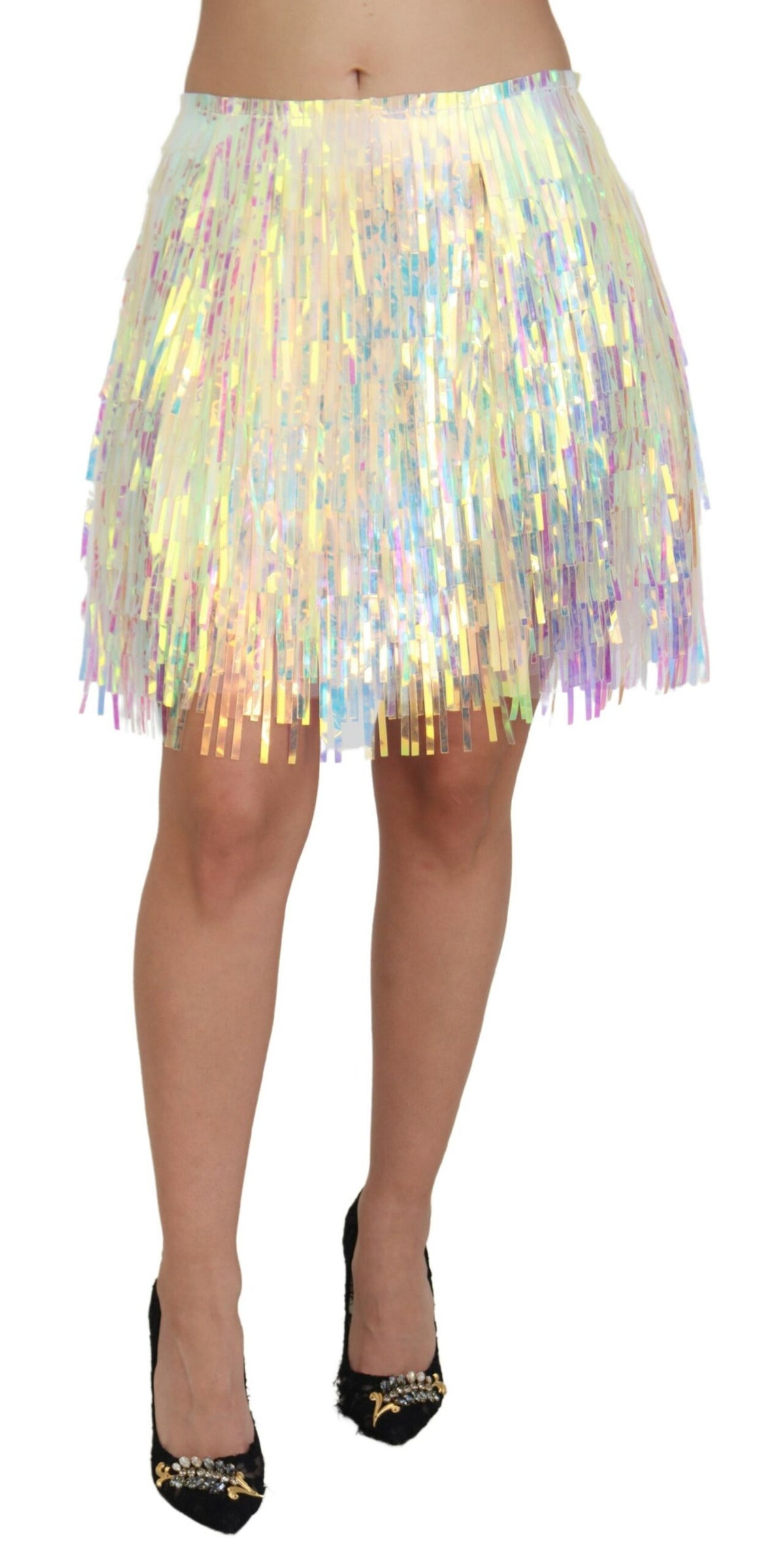 Dolce & Gabbana Multicolor Iridescent Fringed Tulle Skirt -   -  Dolce & Gabbana.