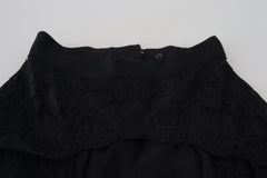 Dolce & Gabbana Black Silk Lace Trim High Waist Midi Skirt -   -  Dolce & Gabbana.